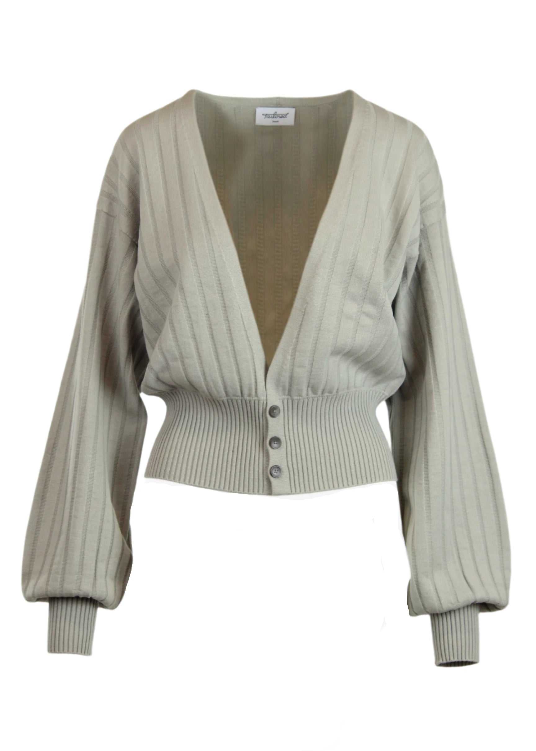 Saintt Sinners Seren Cardigan in cement with deep V-neck and ribbed waist.