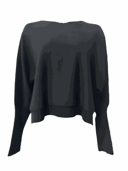 Saintt Sinners Armers pullover in black with oversized drop sleeves and high-low bodice.