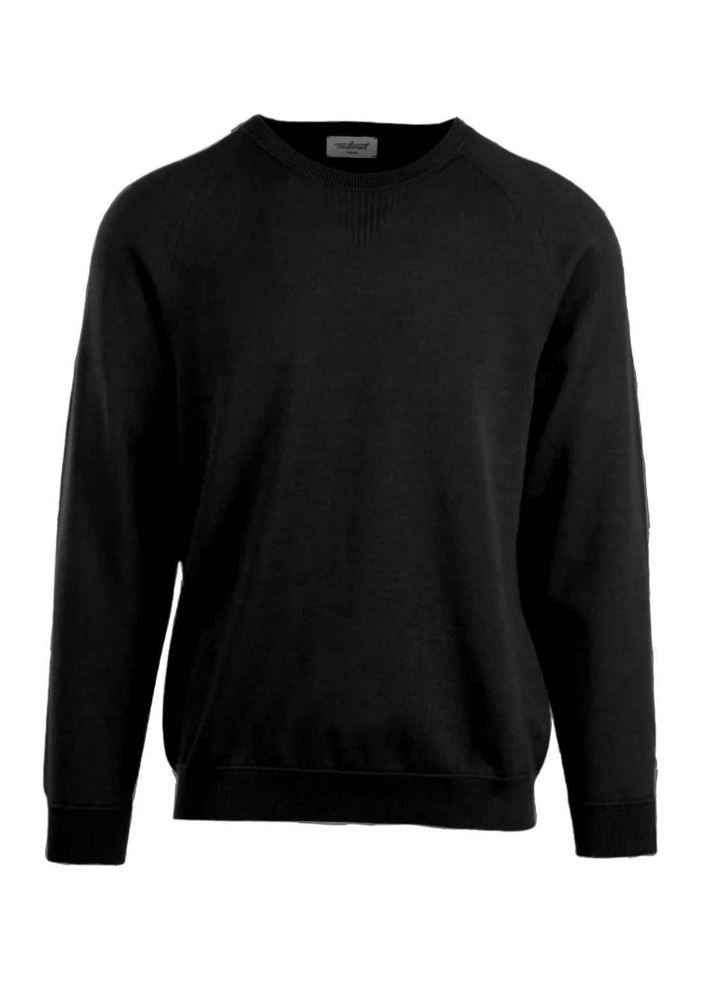 Dust Pullover in black with raglan sleeves and crewneck, featuring ribbed cuffs and waist.