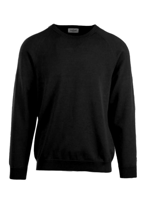 Dust Pullover in black with raglan sleeves and crewneck, featuring ribbed cuffs and waist.