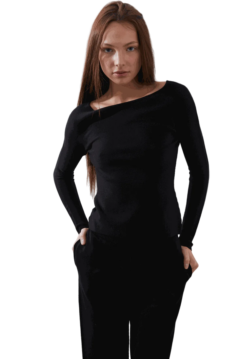 RORY LONG SLEEVE in black, timeless ribbed design, eco-friendly fabric.