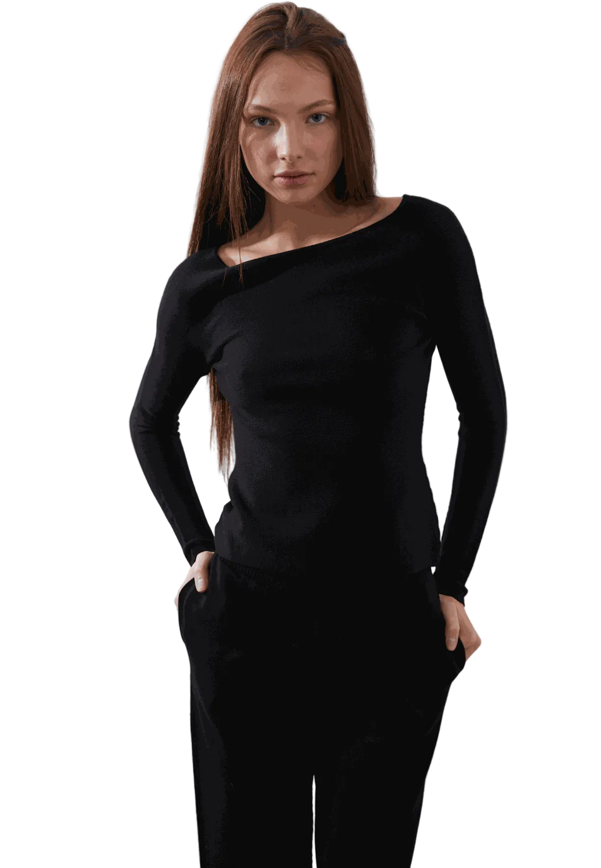 RORY LONG SLEEVE in black, timeless ribbed design, eco-friendly fabric.